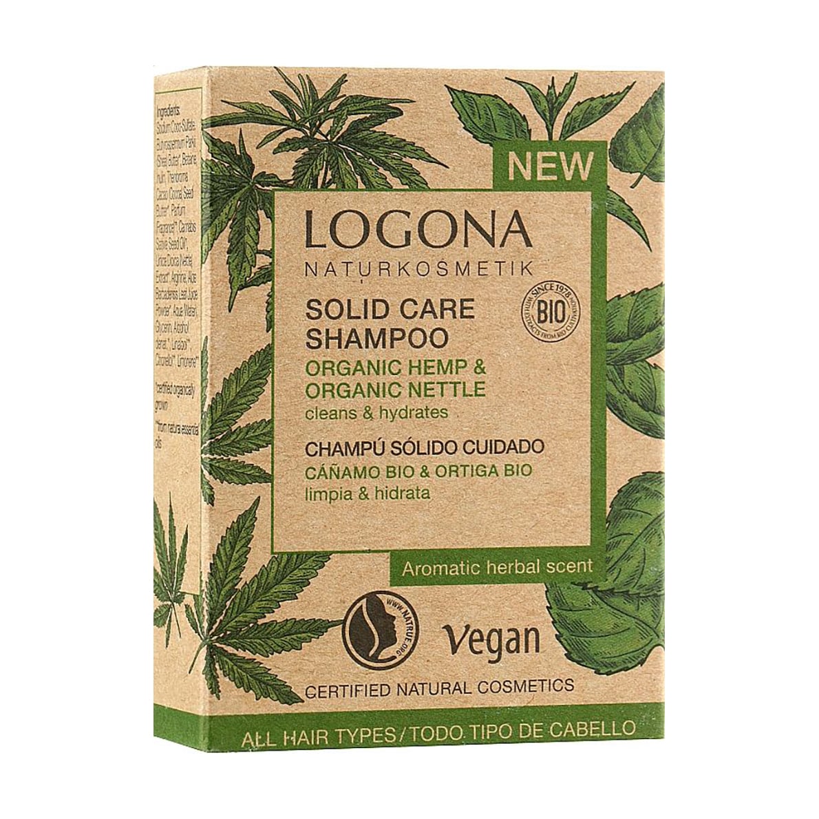 Твердий шампунь Logona Solid Care Shampoo для всіх типів волосся, з коноплею та кропивою, 60 г