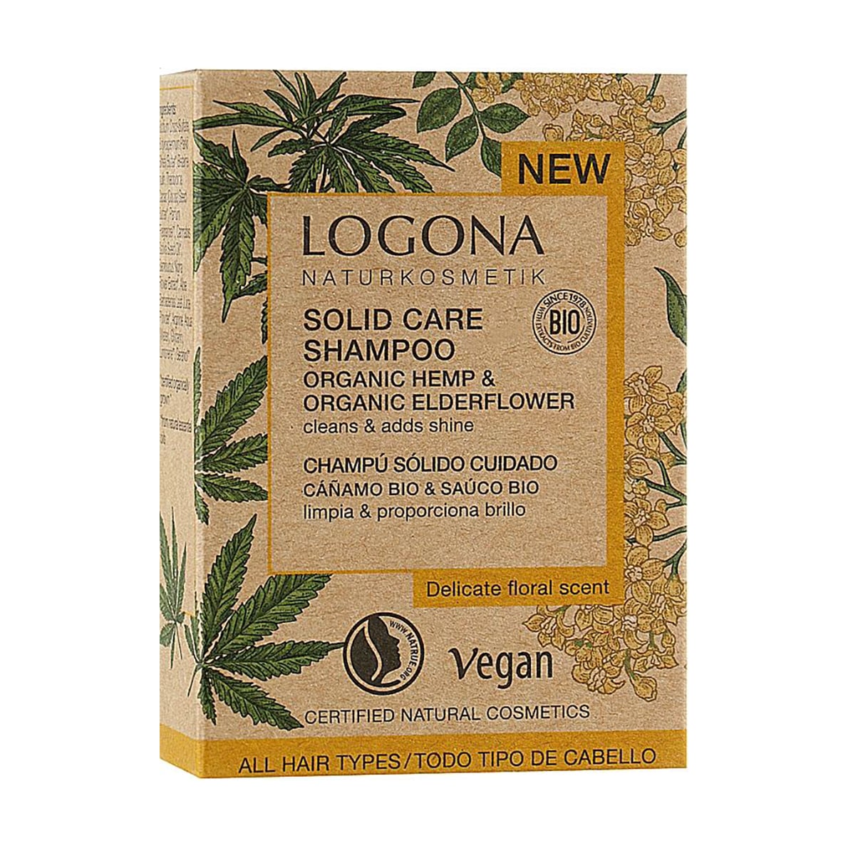 Уцінка! Твердий шампунь Logona Solid Care Shampoo для блиску волосся, з коноплею та бузиною, 60 г